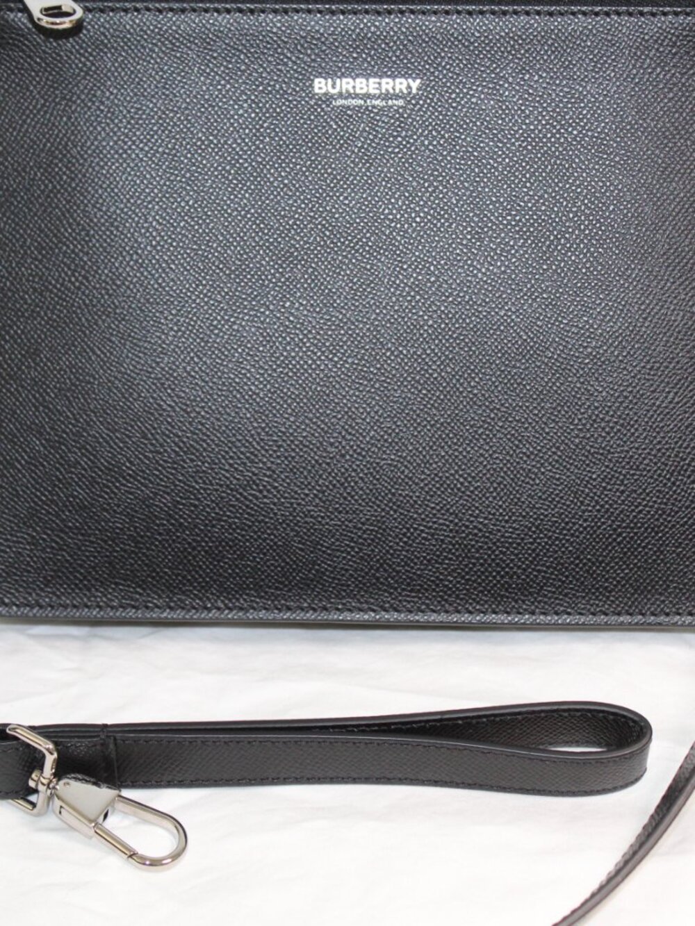 Burberry Grained Leather Black Crossbody Shoulder Bag 2 Way Strap Black Snap Zip - Picture 13 of 15